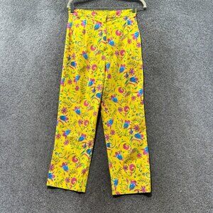 VTG Herman Geist Pants‎ Women 8 Yellow Floral Pleated Retro Hippie Colorful Mod